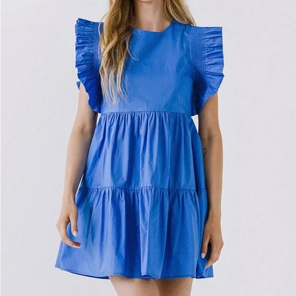white christmas dresses English Factory Multicolor Trim Midi Dress in Navy main image 1
